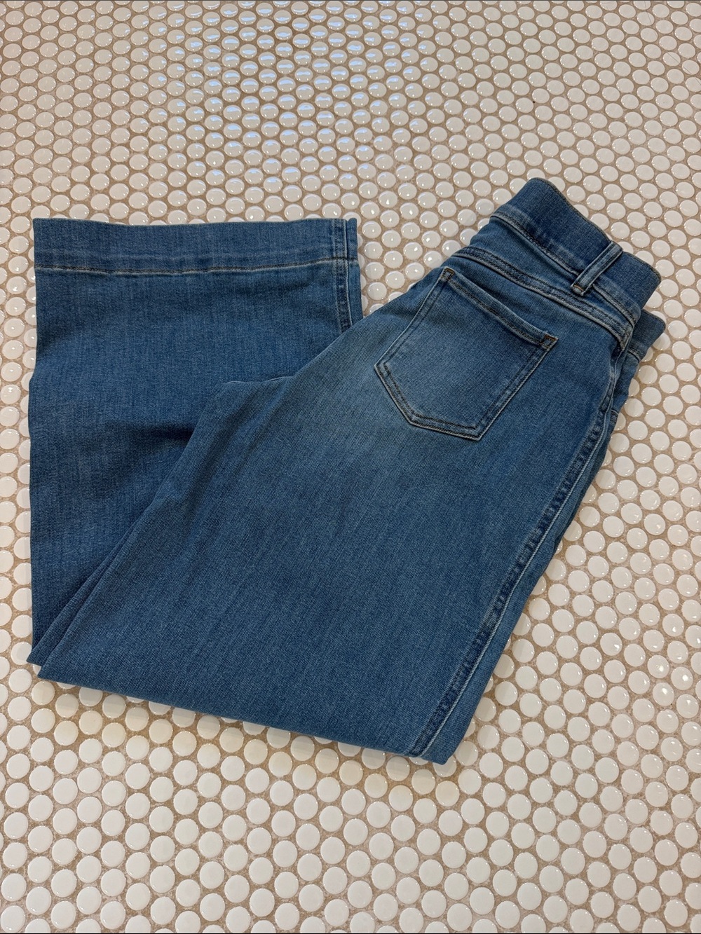 SPANX Crop Wide Leg Jeans in Stonewashed Blue